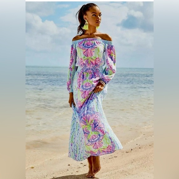 Lilly Pulitzer Dresses & Skirts - LILLY PULITZER SIZE XXS BRIA MAXI Off The Shoulder DRESS *SHELLABRATION* RARE🦄